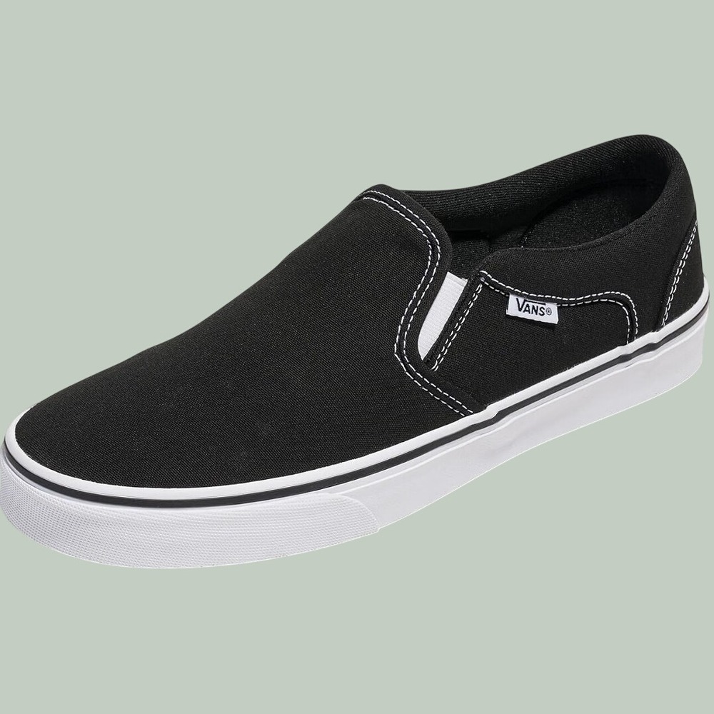 Vans Asher Slip On Skate Shoes Canvas Black White Women's Size 9.5